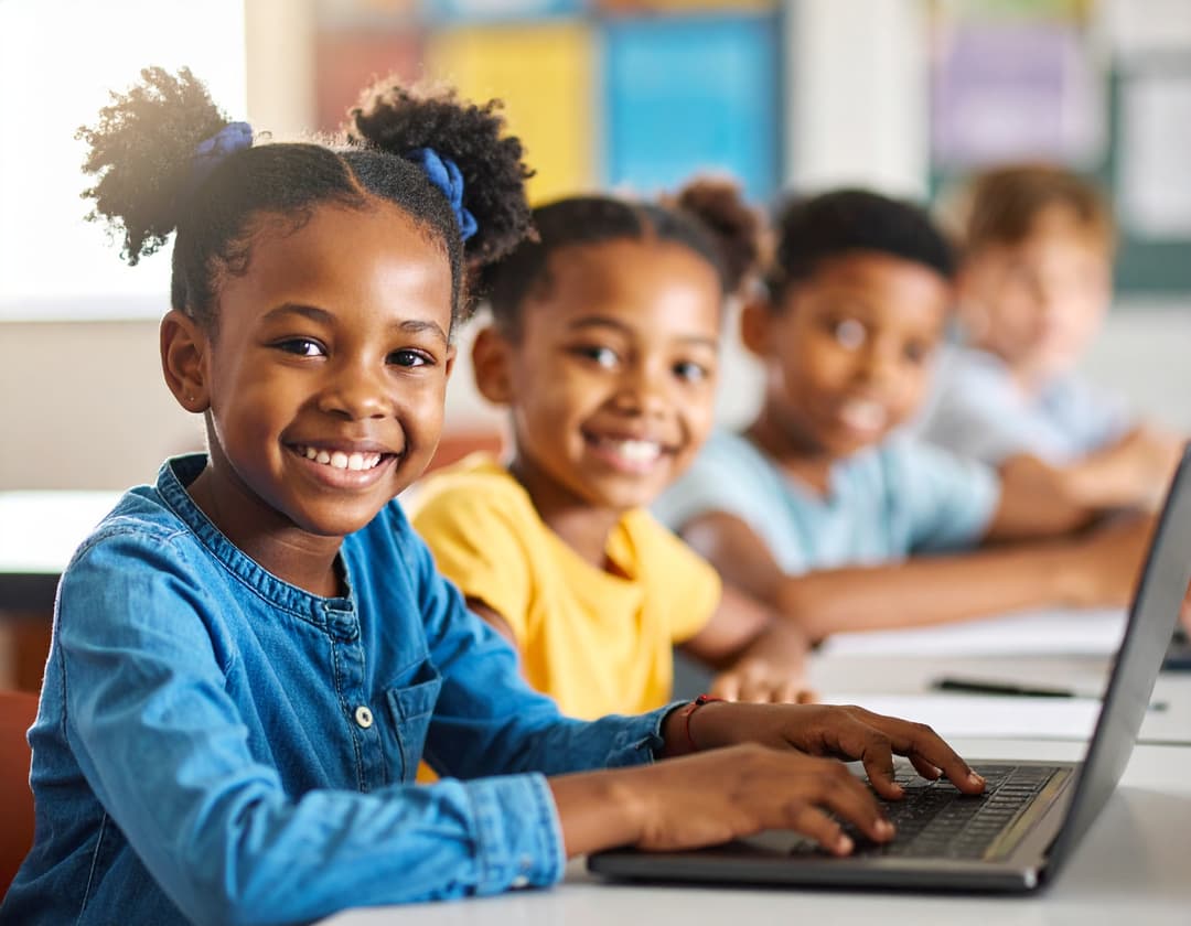 Student participating in online class